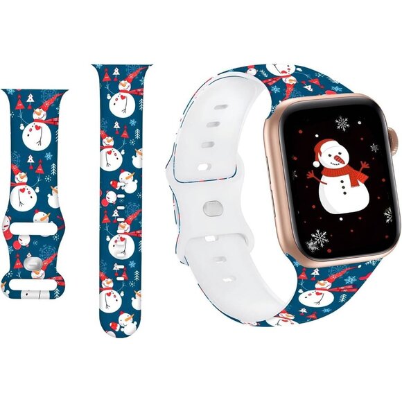 Snowman Winter iWatch Bands, Silicone Sport Strap, Fits All Apple Watch Sizes - Picture 1 of 7